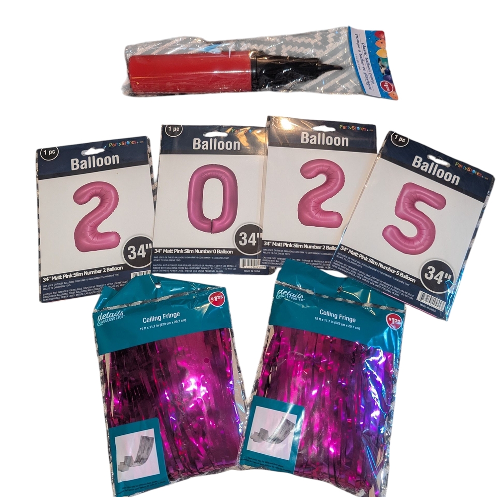 🛍️ Pink Number Balloons with Fringe Set